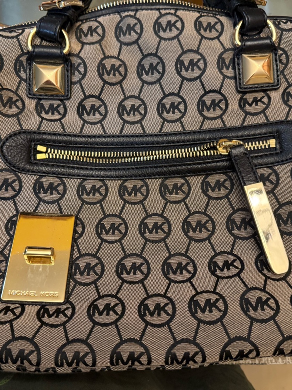 Michael Kors Black Logo-Print Interior Lining with Gold Zipper